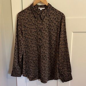 Chicos Womens Brown and Black Patterned Long Sleeve Button Up Blouse Size 3